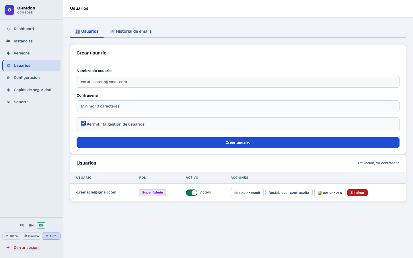 Gestión de usuarios administradores