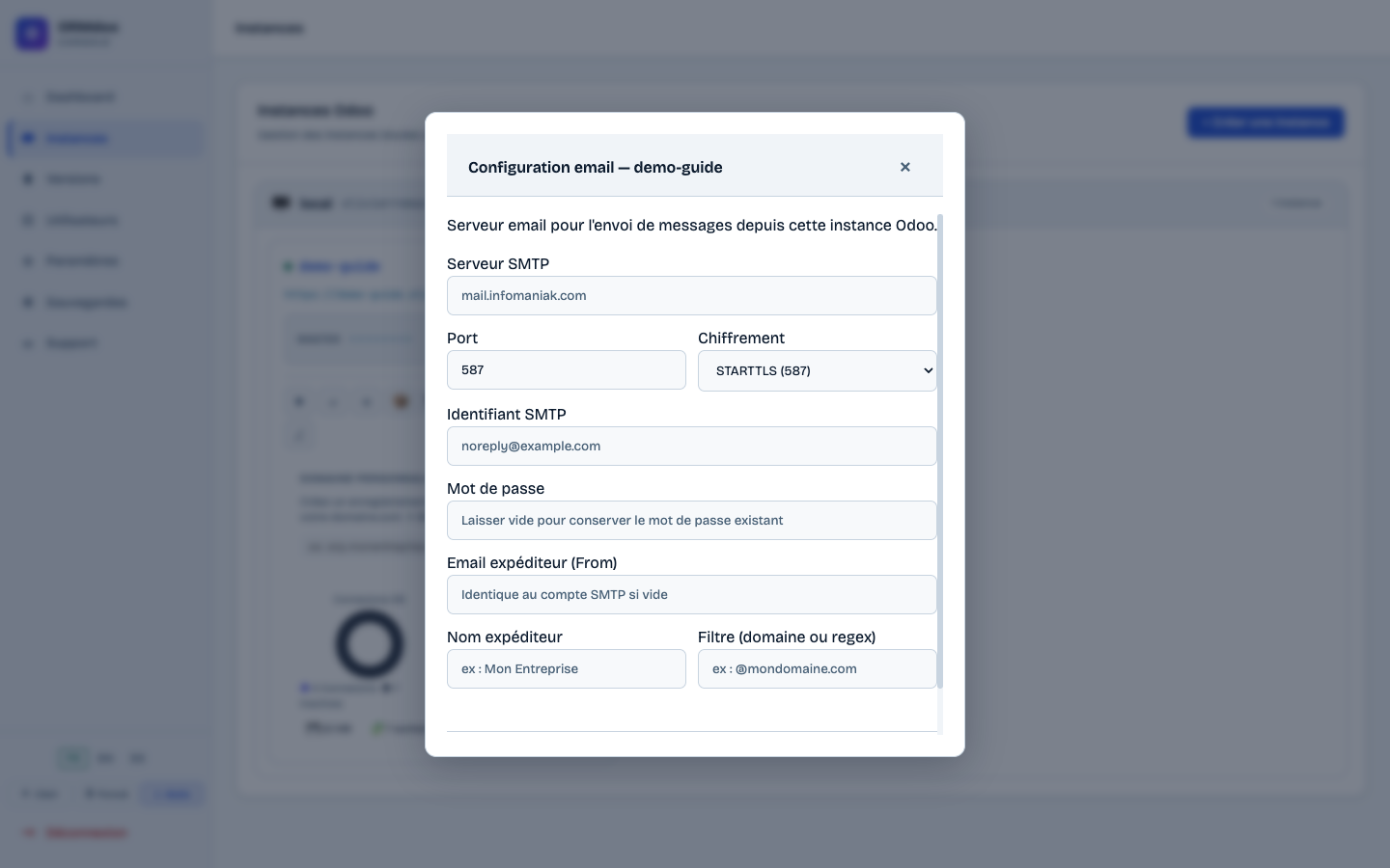 Configuration email d'une instance